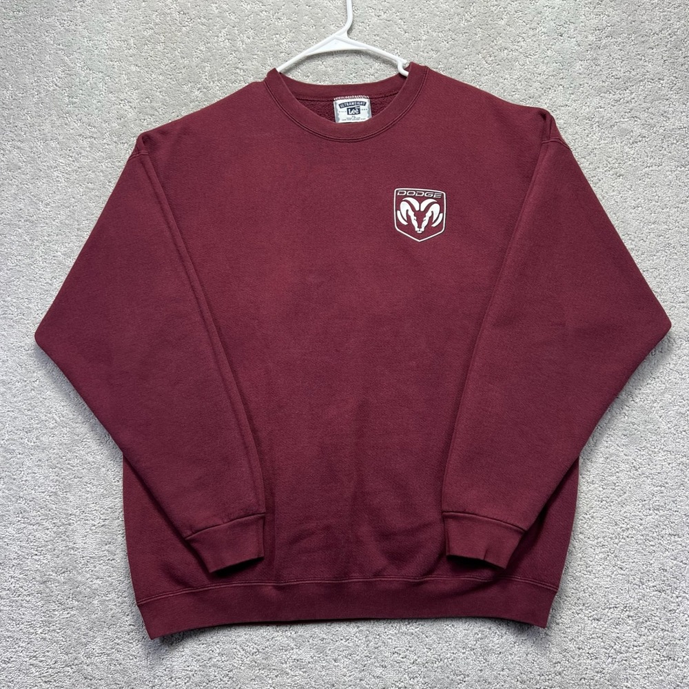 VINTAGE Lee Sweatshirt Mens XL Maroon Ultraweight Dodge Ram Boxy Fit Made in USA